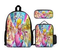 Super Mario Princess Rucksack, 3-teiliges Set, Laptop-Rucksack mit Federmäppchen, Lunchtasche, Kombination