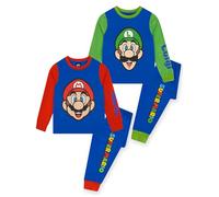 Super Mario Schlafanzug Jungen, 2er-Pack Pyjamas Schlafanzug Kinder, Gaming Schlafanzüge Für Jungen, Mario Schlafanzüge Junge, Blau 122