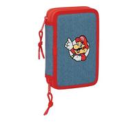 SUPER MARIO Schulmäppchen für Kinder, Federmäppchen mit Farben, mit 29 nützlichen Utensilien, ideal für Kinder von 5 bis 14 Jahren, bequem und vielseitig, Qualität und Widerstandsfähigkeit, 12,5 x 4 x