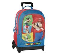 Super Mario Schulrucksack mit Trolley, offizielles Super Mario Design, abnehmbare Trolley-Struktur, austauschbare Räder, verstellbarer Griff, 2 Hauptfächer, Fronttasche, gepolsterte Schultergurte, 34