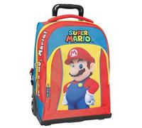 Super Mario Schulrucksack, Trolley offiziell, Super Mario Griff, abnehmbarer Trolley, gepolsterte und verstellbare Schultergurte, Hauptfach, Fronttasche, Reißverschluss, 36 x 47 x 23 cm, rot,