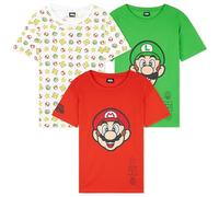 Super Mario T-Shirt für Jungen 3er-Pack Kurzarm Graphic Tees Rundhals Sommer Tops Mario Luigi Geschenke für Jungen 5-14