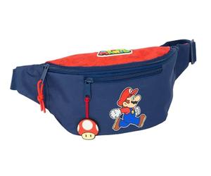 SUPER Mario Trick Gürteltasche mit Außentasche, ideal für Jugendliche und Kinder unterschiedlichen Alters, bequem und vielseitig, Qualität und Widerstandsfähigkeit, 23 x 9 x 12 cm, Dunkelblau/Rot, M,