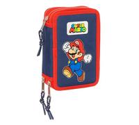 Super Mario World Schulmäppchen mit 36 Utensilien, Kindermäppchen, ideal für Kinder von 5 bis 14 Jahren, bequem und vielseitig, 12,5 x 5,5 x 19,5 cm, Marineblau, Marineblau, Estándar, Lässig