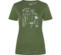 super.natural - Women's Rock Flowers Tee - Merinoshirt, Gr. XS, oliv (Chive/Various)