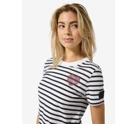 super.natural Merino T-Shirt W STRIPE HEARTWOOD BIO J TEE für Damen, nachhaltig, Merino Fresh White/Navy Stripe/Beet Red M