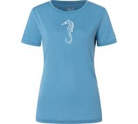 super.natural - Women's Sea Horse Tee - Merinoshirt, Gr. M, blau/weiß (BlueHeaven/WhiteStone)