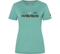 super.natural - Women's Surfing Flowers Tee - Merinoshirt, Gr. S, grün/ various (LagoonGreen/Various)