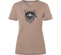 super.natural - Women's Bandito Cat Tee - Merinoshirt, Gr. XS, braun (MountainTrail/JetBlack/WhiteStone)