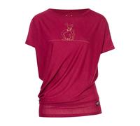 super.natural - Women's Cat Yoga Loose Tee - Merinoshirt, Gr. S, rosa (BeetRed/DriedTobacco)