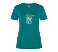 super.natural - Women's Flower Boots Tee - Merinoshirt, Gr. L, türkis (Pacific/FeatherGrey)