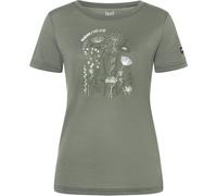 super.natural - Women's Rock Flowers Tee - Merinoshirt, Gr. S, oliv (Eucalyptus/Various)