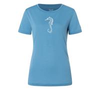 super.natural - Women's Sea Horse Tee - Merinoshirt, Gr. L, blau/weiß (BlueHeaven/WhiteStone)