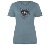 super.natural - Women's Bandito Cat Tee - Merinoshirt, Gr. M, grau (StormyWeather/JetBlack/WhiteStone)