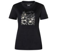 super.natural - Women's Cactus World Bio Jersey Tee - Merinoshirt, Gr. XS, schwarz/ various (JetBlack/Various)