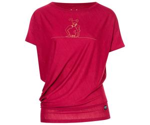 super.natural - Women's Cat Yoga Loose Tee - Merinoshirt, Gr. M, rosa (BeetRed/DriedTobacco)