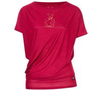 super.natural - Women's Cat Yoga Loose Tee - Merinoshirt, Gr. S, rosa (BeetRed/DriedTobacco)