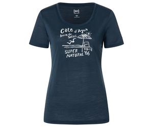 super.natural - Women's Cote D'Azur Tee - Merinoshirt, Gr. M, blau/weiß (Blueberry/WhiteStone)