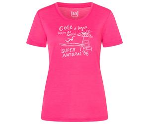 super.natural - Women's Cote D'Azur Tee - Merinoshirt, Gr. M, rosa/weiß (PinkyRose/WhiteStone)