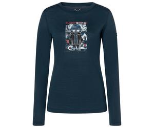 super.natural - Women's Crazy Mouse L/S - Merinoshirt, Gr. XS, blau/ various (Blueberry/Various)