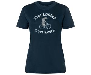 super.natural - Women's Cycologist Bio Jersey Tee - Merinoshirt, Gr. XS, blau/ mountain trail (Blueberry/Tapioca/MountainTrail)