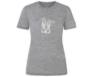 super.natural - Women's Flower Boots Tee - Merinoshirt, Gr. M, grau (CashmereGreyMelange/WhiteStone/PinkyRose)