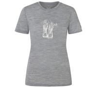 super.natural - Women's Flower Boots Tee - Merinoshirt, Gr. S, grau (CashmereGreyMelange/WhiteStone/PinkyRose)