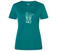 super.natural - Women's Flower Boots Tee - Merinoshirt, Gr. XS, türkis (Pacific/FeatherGrey)