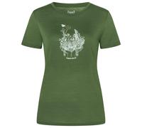 super.natural - Women's Flowerhands Tee - Merinoshirt, Gr. S, chive / tobacco glitter (Chive/FeatherGrey/TobaccoGlitter)