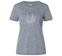 super.natural - Women's Flowerhands Tee - Merinoshirt, Gr. XS, grau/ chilli (CashmereGreyMelange/FeatherGrey/Chilli)