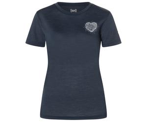 super.natural - Women's Little Heartwood Tee - Merinoshirt, Gr. XS, blau (Blueberry/FeatherGrey)
