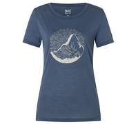 super.natural - Women's Mountain Mandala Tree Tee - Merinoshirt, Gr. M, blau (NightShadowBlue/FeatherGrey/Gold)