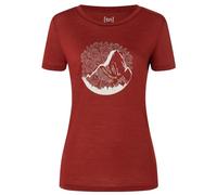 super.natural - Women's Mountain Mandala Tree Tee - Merinoshirt, Gr. XS, rot (SunDriedTomato/FeatherGrey/Gold)