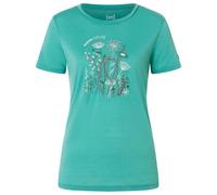 super.natural - Women's Rock Flowers Tee - Merinoshirt, Gr. L, türkis (LagoonGreen/Various)