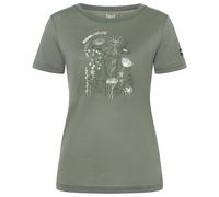 super.natural - Women's Rock Flowers Tee - Merinoshirt, Gr. XL, oliv (Eucalyptus/Various)