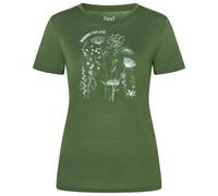 super.natural - Women's Rock Flowers Tee - Merinoshirt, Gr. XS, oliv (Chive/Various)