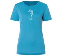 super.natural - Women's Sea Horse Tee - Merinoshirt, Gr. L, blau/weiß (BlueHeaven/WhiteStone)