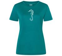 super.natural - Women's Sea Horse Tee - Merinoshirt, Gr. M, pacific /weiß (Pacific/WhiteStone)