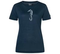 super.natural - Women's Sea Horse Tee - Merinoshirt, Gr. S, blau/weiß (Blueberry/WhiteStone)