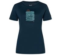 super.natural - Women's Sea Line Tee - Merinoshirt, Gr. S, blau/ various (Blueberry/Various)