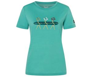 super.natural - Women's Surfing Flowers Tee - Merinoshirt, Gr. M, grün/ various (LagoonGreen/Various)