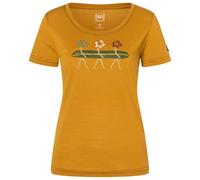 super.natural - Women's Surfing Flowers Tee - Merinoshirt, Gr. XL, dried tobacco / various (DriedTobacco/Various)