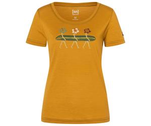 super.natural - Women's Surfing Flowers Tee - Merinoshirt, Gr. XL, dried tobacco / various (DriedTobacco/Various)