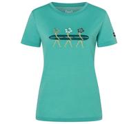 super.natural - Women's Surfing Flowers Tee - Merinoshirt, Gr. XL, grün/ various (LagoonGreen/Various)