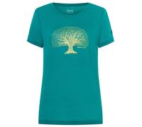 super.natural - Women's Tree of Knowledge Tee - Merinoshirt, Gr. S, türkis (DeepJungle/Gold)