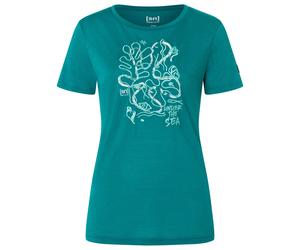 super.natural - Women's Under The Sea Tee - Merinoshirt, Gr. S, pacific /grün (Pacific/WhiteStone/LagoonGreen)