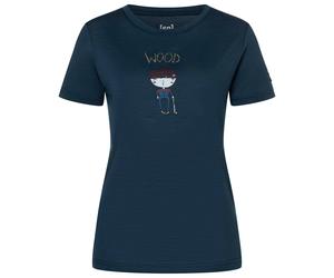 super.natural - Women's Wood Craftine Tee - Merinoshirt, Gr. S, blau/ various (Blueberry/Various)