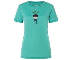 super.natural - Women's Wood Craftine Tee - Merinoshirt, Gr. S, grün/ various (LagoonGreen/Various)