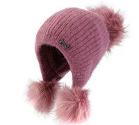 Super Warme Hairy Ball Ohrenschützer Winter Strickmütze Gestrickt Verdicken Hut Warme Wintermütze Beanie Häkeln Stricken Hut Warm Wollmütze Feinstrick Freien Mütze Kappe Damen Mädchen,Rose rot