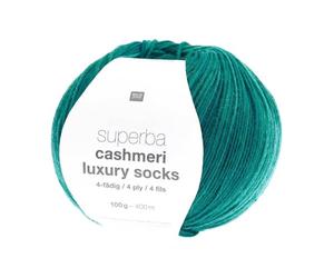 Superba Cashmeri Luxus-Sockenwolle, 4-fädig, 100 g, Rico Design - weich und luxuriös für Ihre Füße. Farbe: Grün (018 - Türkis)
